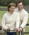 Hand-knitted crew-neck sweater in natural Swaledale wool.